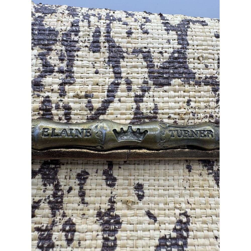 Vtg Rare Elaine Turner Straw Envelope Clutch Splatter Print Leather Trim Italy - Picture 2 of 11